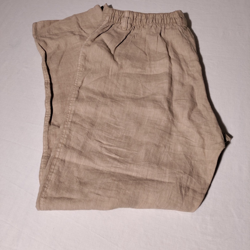 Women's Linen Blend Elastic Waist Pants - Tan